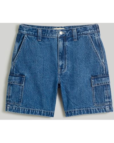 MW Low-slung Straight Cargo Jean Shorts - Blue