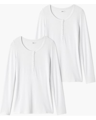 MW Storq Two-pack Maternity Rib Henley Tees - White