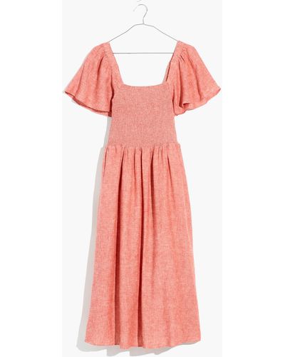 MW Plus Linen-blend Lucie Smocked Midi Dress - Pink