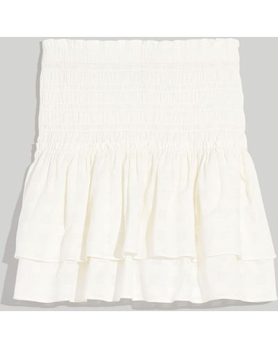 MW Smocked Pull-on Tiered Mini Skirt - White