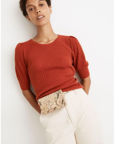 MW Pointelle Puff-sleeve Sweater Tee - Red