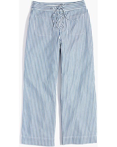Madewell Lace-up Wide-leg Crop Pants In Poppy Stripe - Blue