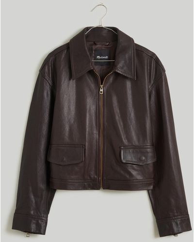 MW Leather Cropped Jacket - Blue