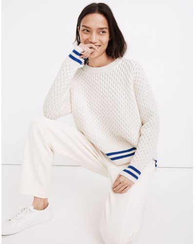 MW Stripe-trim Honeycomb Pullover Sweater - White