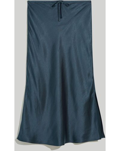 MW Drawstring Midi Slip Skirt - Blue