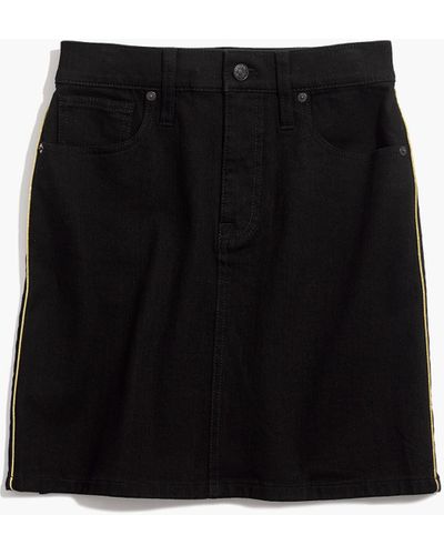 MW Stretch Denim Straight Mini Skirt: Gold Piping Edition - Blue