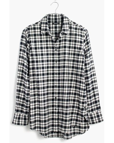 Madewell Flannel Oversized Side-button Shirt In Bridgeport Plaid - Black