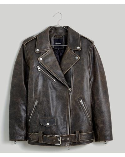 MW Distressed Leather Oversized Motorcycle Jacket - White