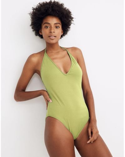 MW Madewell Second Wave Ribbed Halter One-piece Swimsuit - Green