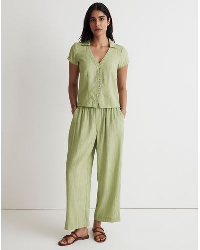 MW Notched V-neck Button-up Top - Green