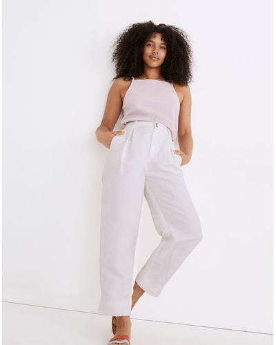 MW Linen-blend Pleated Taper Wide-leg Trousers - White