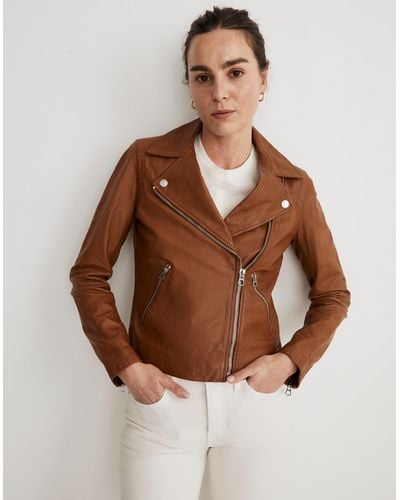MW The Washed Leather Motorcycle Jacket - Brown