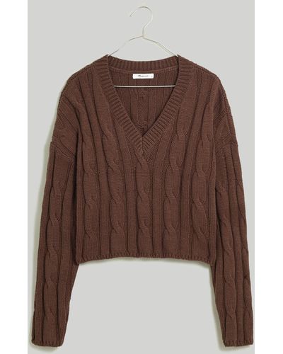 MW Cable-knit V-neck Crop Sweater - Brown