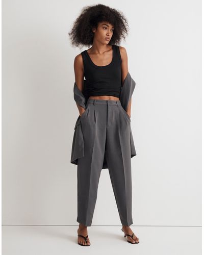 MW Tall Pleated Tapered-leg Trousers - Grey