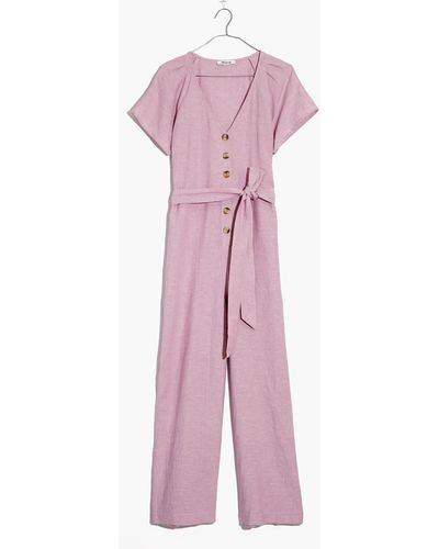 MW Linen-cotton Pleat-sleeve Jumpsuit - Pink