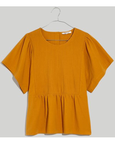 MW Pleated Flutter-sleeve Top - Yellow