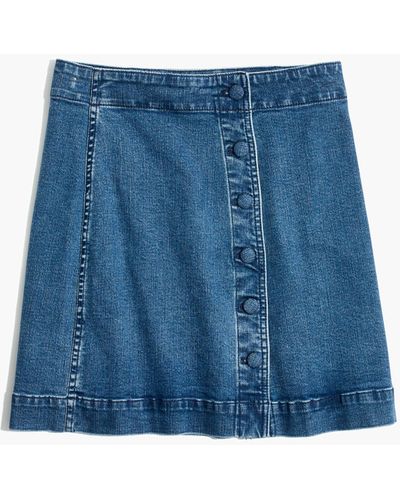 MW Stretch Denim A-line Mini Skirt: Asymmetrical Edition - Blue