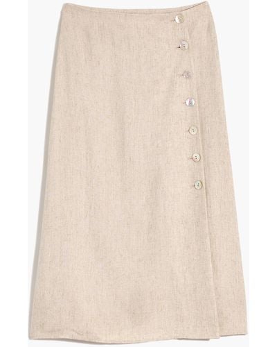 MW Undyed Linen-blend Side-button Midi Skirt - Natural