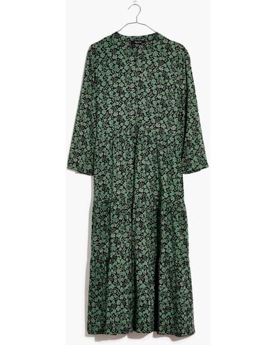 MW Plus Button-front Tiered Midi Dress - Green