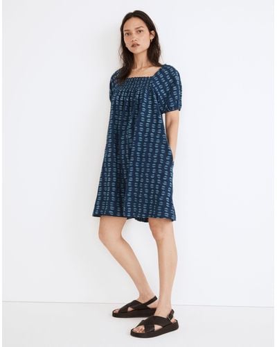 MW Puff-sleeve A-line Mini Dress - Blue