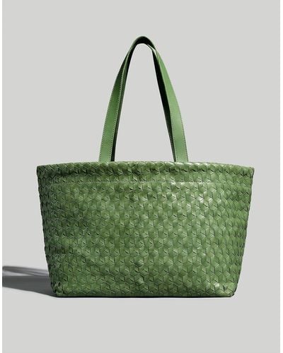 MW Large Woven Leather Tote - Green