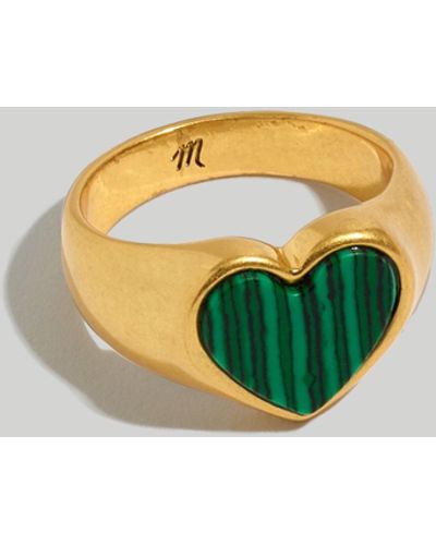 MW Malachite Heart Signet Ring - Metallic