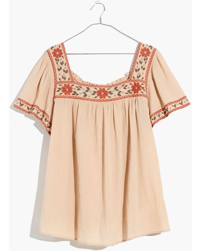 MW Plus Embroidered Square-neck Top - Natural