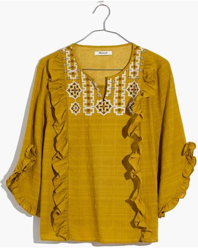 MW Embroidered Cassia Ruffle Top - Yellow