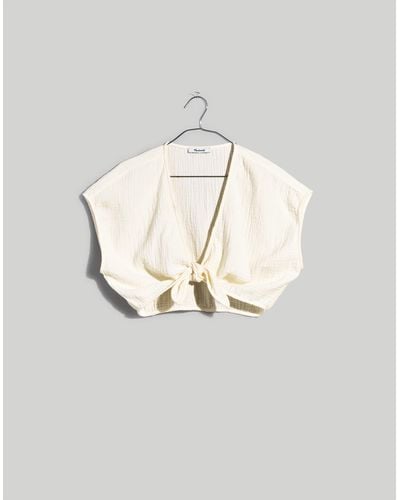 MW Double-gauze Tie-front Cropped Top - Natural