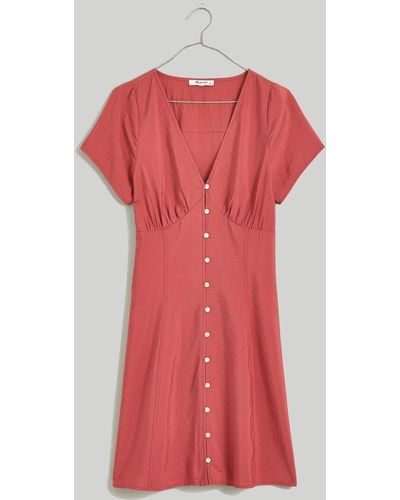 MW Shirred Button-front Mini Dress