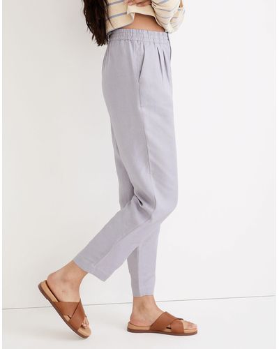 MW Petite Linen-blend Pull-on Tapered Pants - White