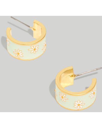 MW Enamel Daisy Huggie Hoop Earrings - Metallic