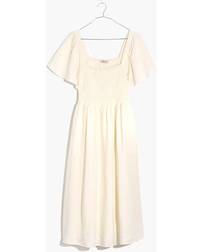 MW Linen-blend Lucie Smocked Midi Dress - White