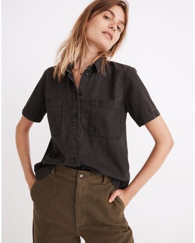 MW Denim Short-sleeve Button-up Shirt - Black