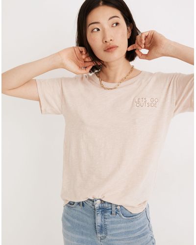 MW Let's Go Outside Embroidered Whisper Cotton Rib-crewneck Tee - Natural