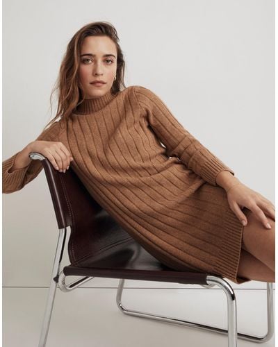 MW Ribbed Mini Sweater Dress - Brown