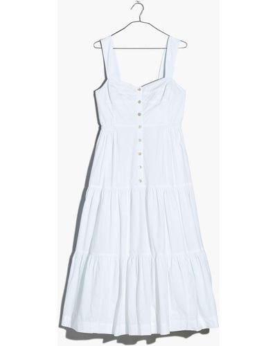 MW Petite Button-front Tiered Midi Dress - White
