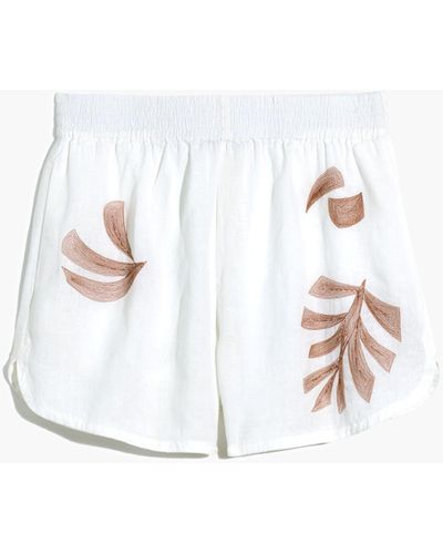 MW Embroidered Linen Pasadena Pull-on Shorts - White