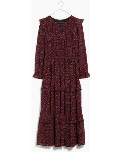 MW (re)sourced Georgette Tiered Ruffle Midi Dress - Brown