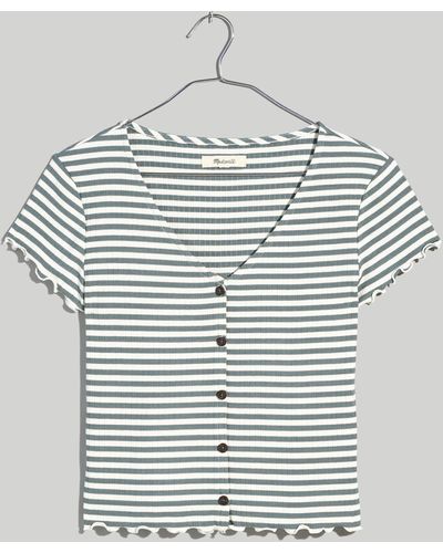 MW Button-front V-neck Tee - Blue
