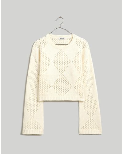 MW Diamond-stitch Crewneck Crop Sweater - Natural