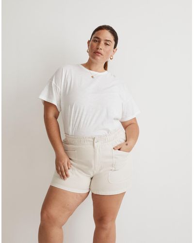 MW Plus Denim Pull-on Paperbag Utility Shorts: Garment-dyed Edition - White