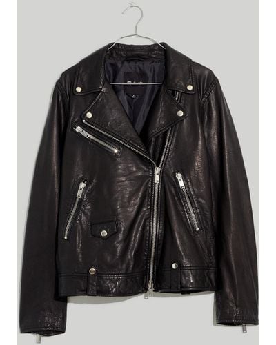 MW Washed Leather Oversized Motorcycle Jacket - Black