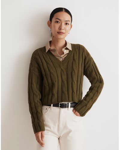 MW Cable-knit V-neck Crop Sweater - Brown