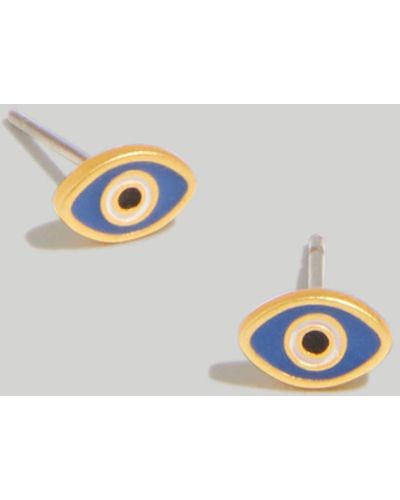 MW Enamel Evil Eye Stud Earrings - Metallic