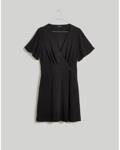MW Pleated-waist True-wrap Mini Dress - Black