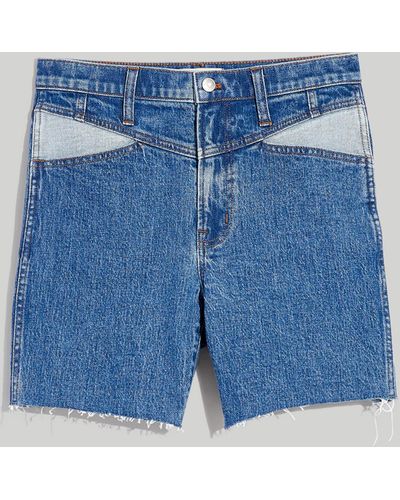 MW High-rise Long Denim Shorts: Contrast Yoke Edition - Blue