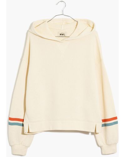 MW Plus L Airyterry Hoodie Sweatshirt: Stripe-sleeve Edition - White
