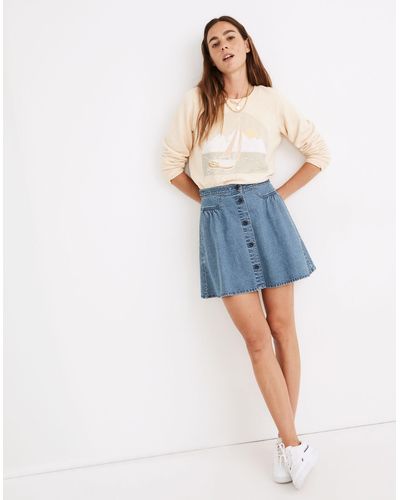 MW Denim Button-front Gathered A-line Mini Skirt - Blue