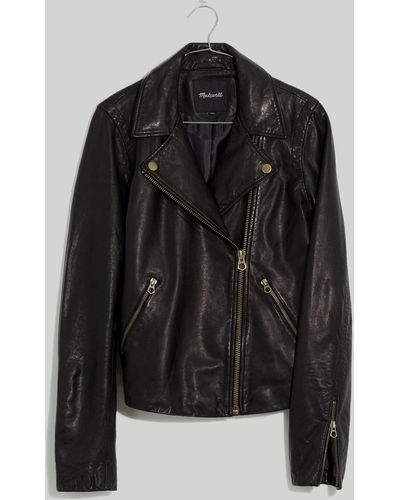 MW Washed Leather Motorcycle Jacket: Brass Hardware Edition - Black